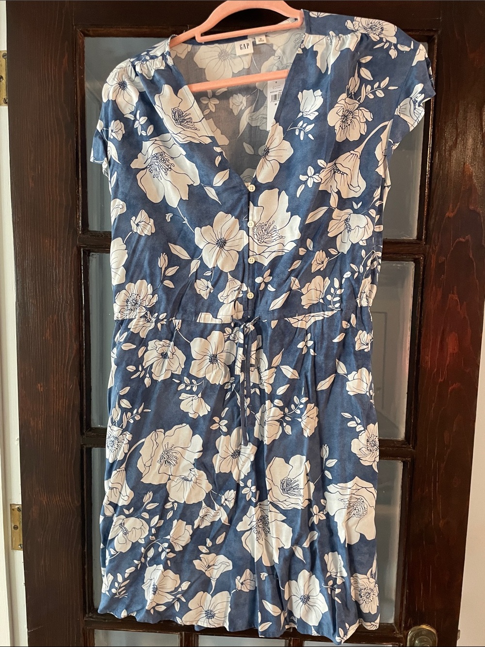 GAP Navy Blue Floral Tie-Waist Mini Dress
